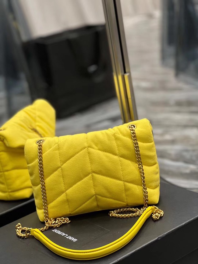 SAINT LAURENT PUFFER TOY BAG IN CANVAS AND SMOOTH LEATHER 620333 JAUNE CITRON