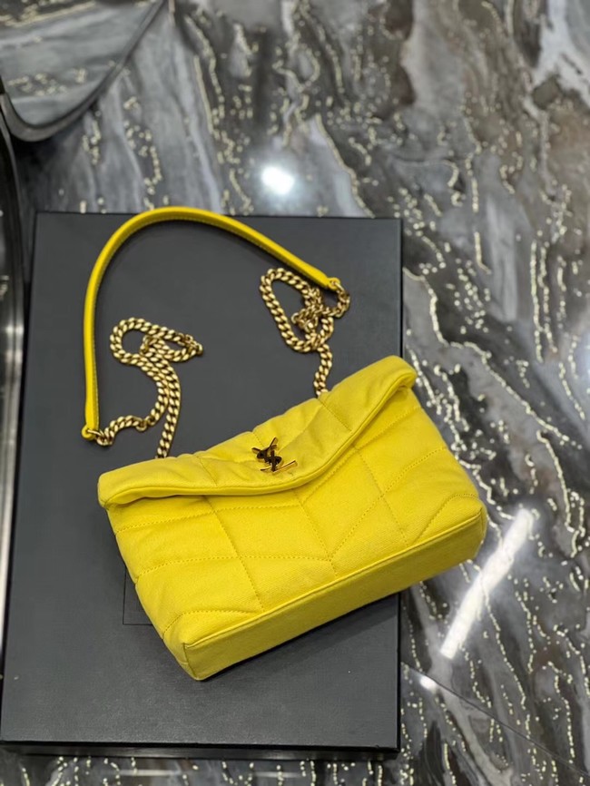 SAINT LAURENT PUFFER TOY BAG IN CANVAS AND SMOOTH LEATHER 620333 JAUNE CITRON
