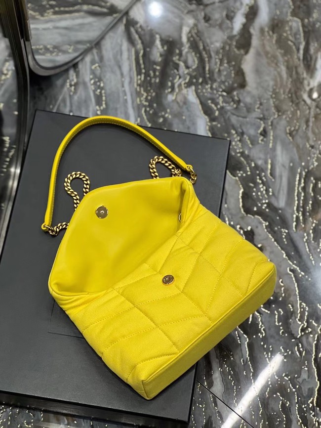 SAINT LAURENT PUFFER TOY BAG IN CANVAS AND SMOOTH LEATHER 620333 JAUNE CITRON