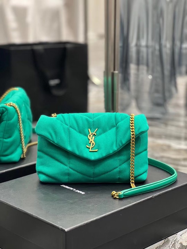 SAINT LAURENT PUFFER TOY BAG IN CANVAS AND SMOOTH LEATHER 620333 green