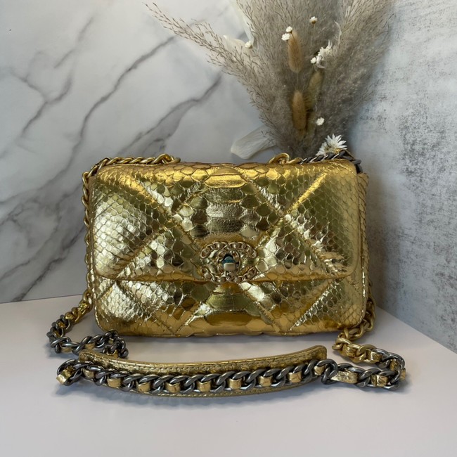 CHANEL 19 Flap Bag Original Snake skin flap bag AS1160 gold