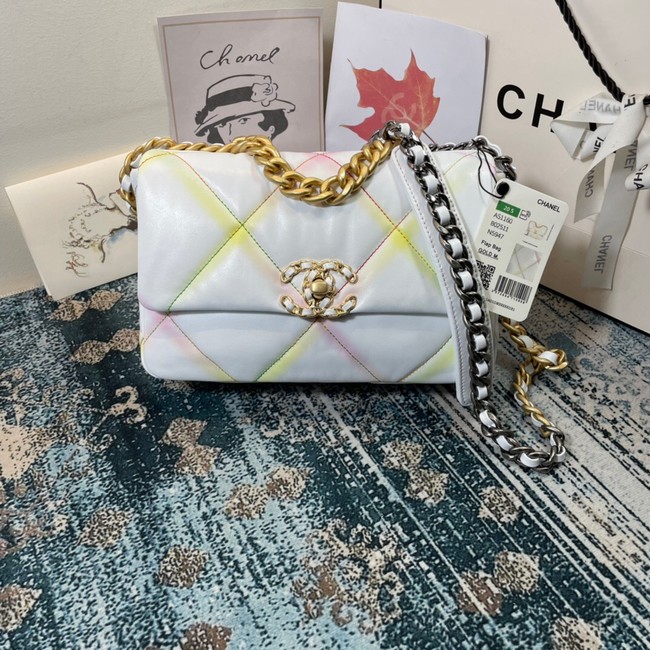 Chanel 19 flap bag AS1160 White&Rainbow line