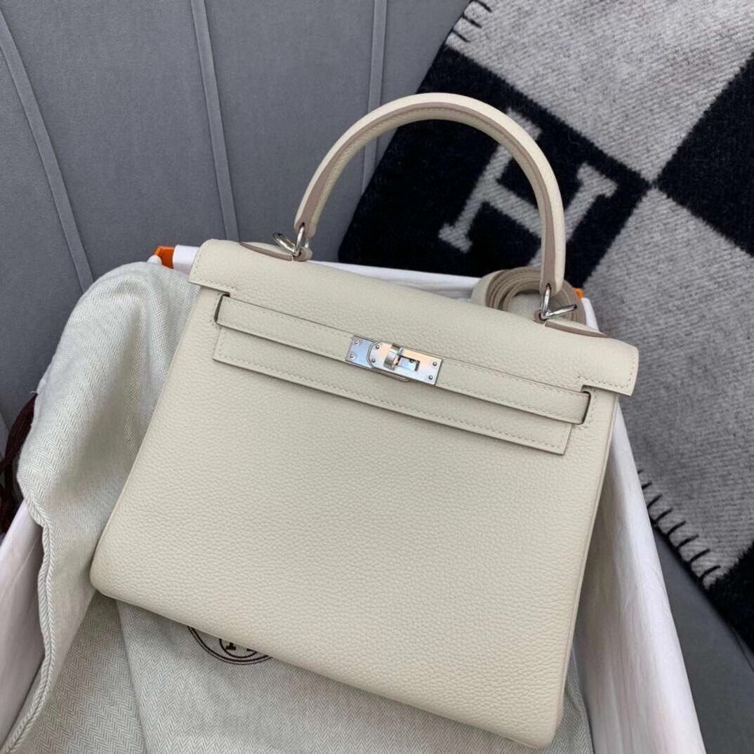 Hermes Kelly 28cm Shoulder Bags Togo Leather KL28 Cream White