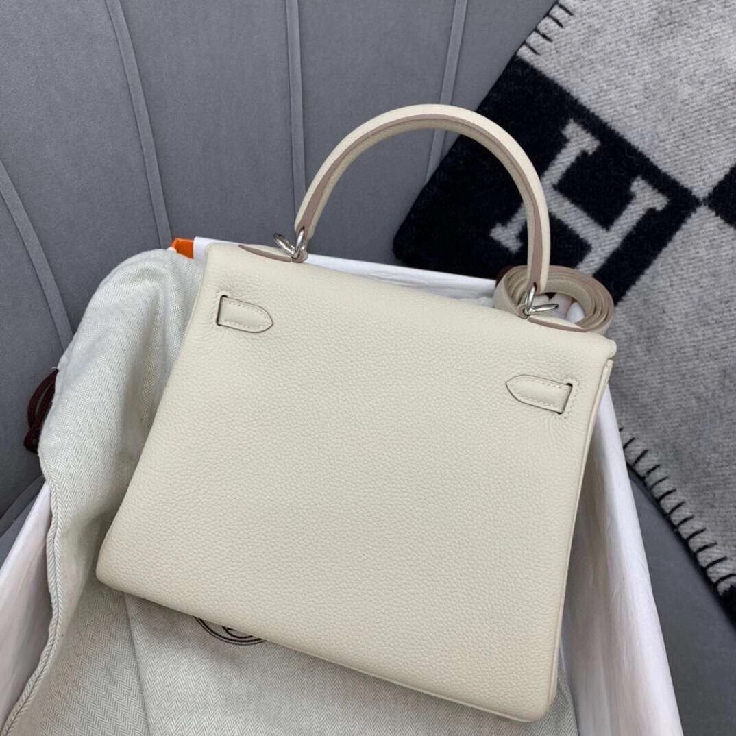 Hermes Kelly 28cm Shoulder Bags Togo Leather KL28 Cream White