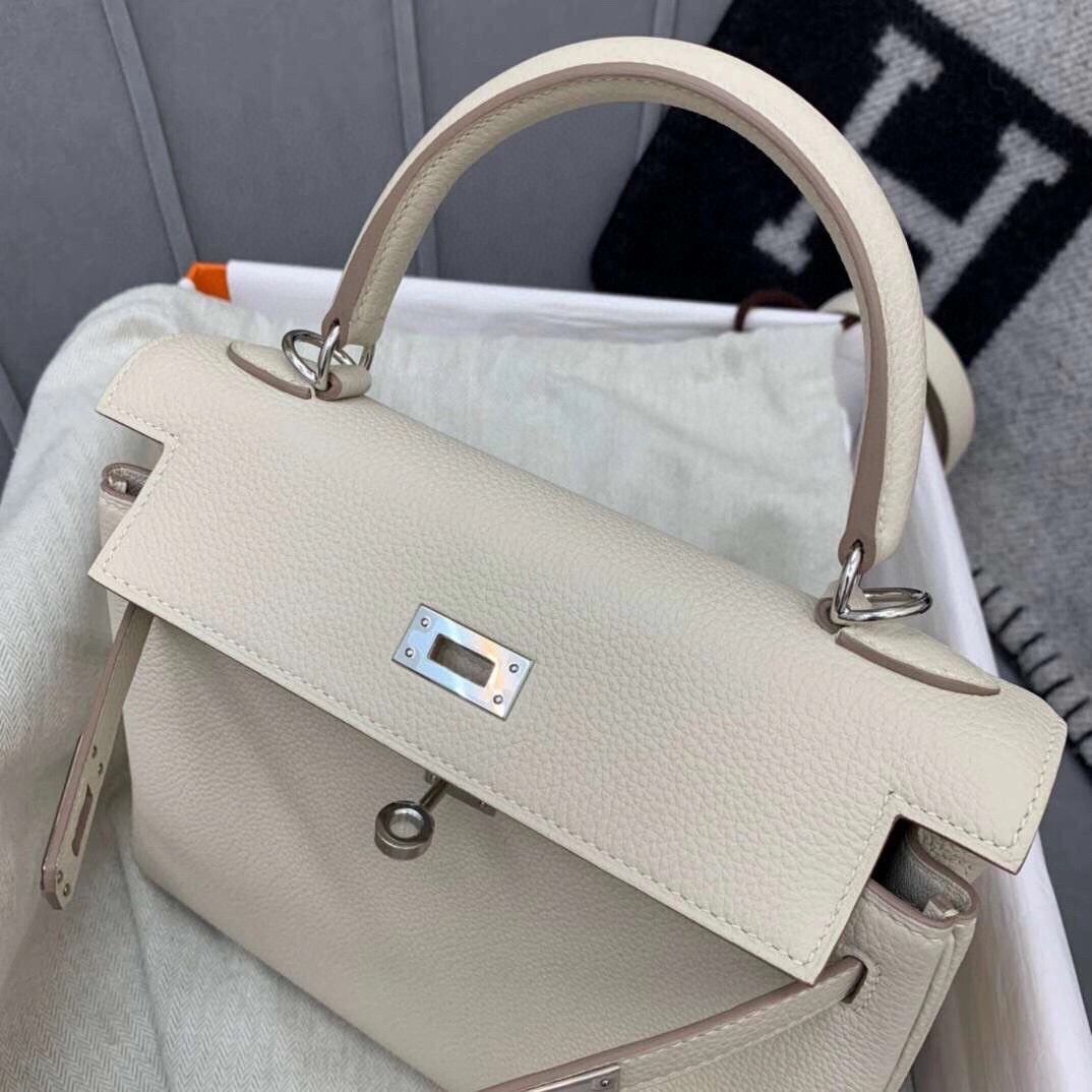 Hermes Kelly 28cm Shoulder Bags Togo Leather KL28 Cream White