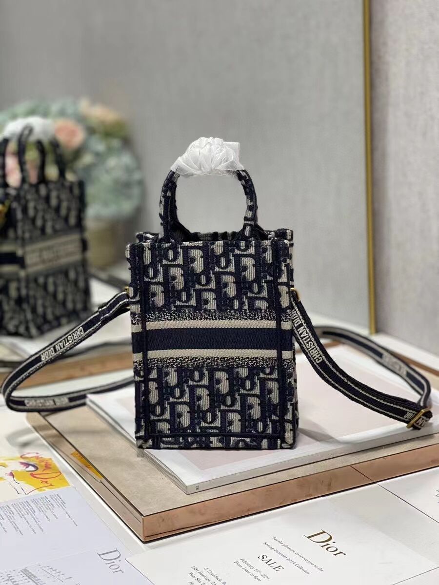 MINI DIOR BOOK TOTE PHONE BAG Blue Dior Oblique Embroidery S5555CRIW