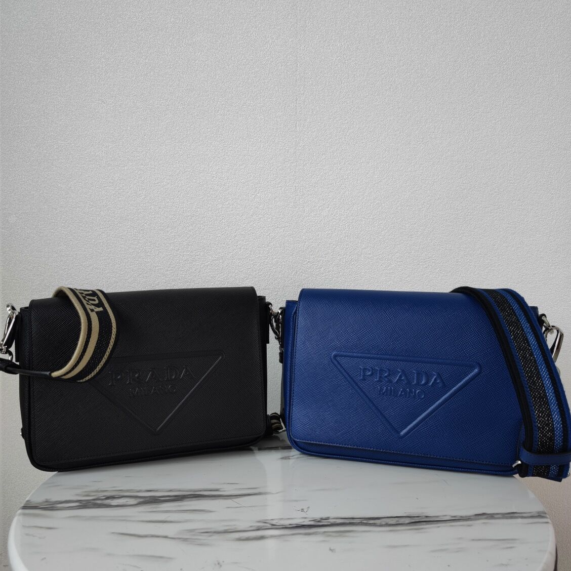 Prada Leather bag with shoulder strap 2BV031 blue