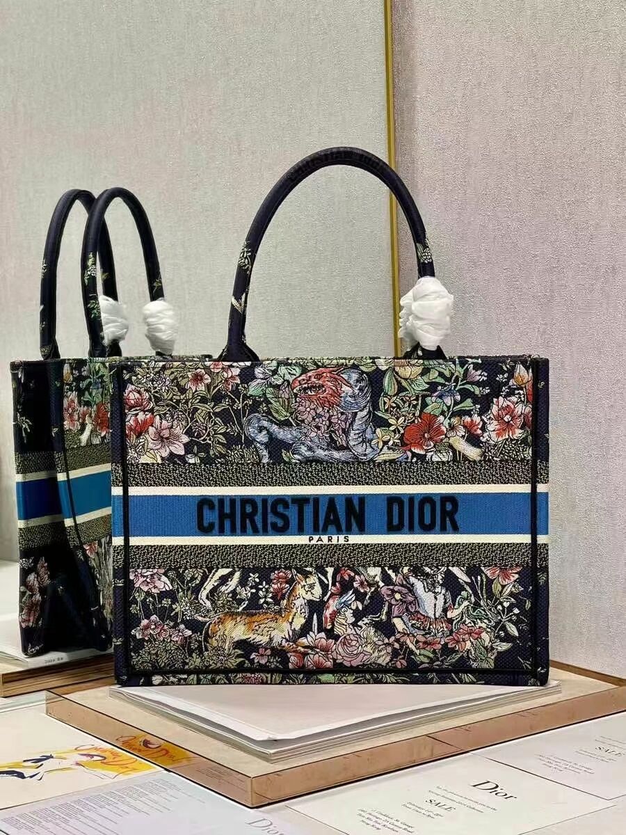 SMALL DIOR BOOK TOTE Embroidery C1287-29 black