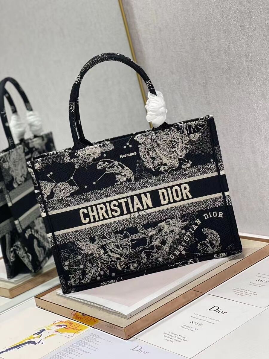 SMALL DIOR BOOK TOTE Embroidery C1287-32 black