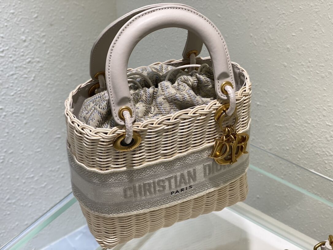 Dior MEDIUM LADY weave BAG C9916 gray