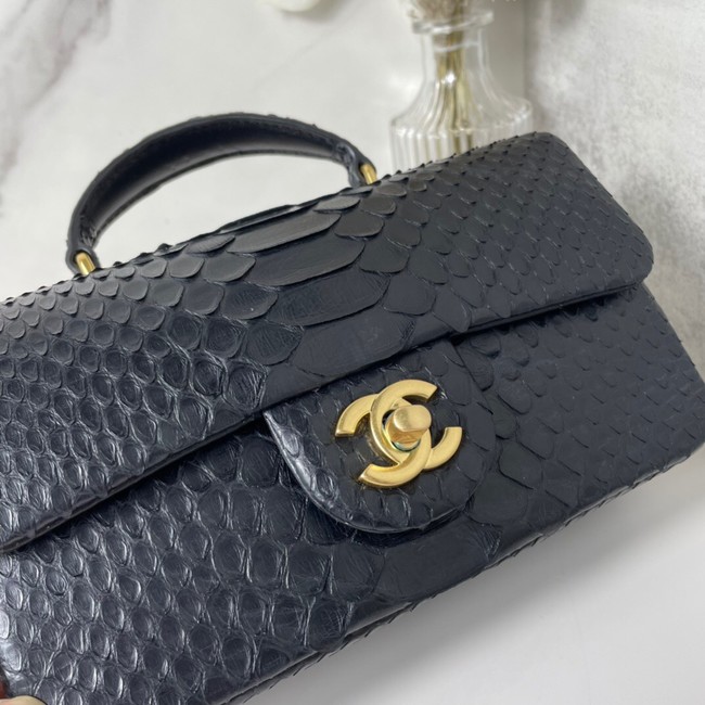 Chanel Snake skin mini flap bag with top handle AB2431 black