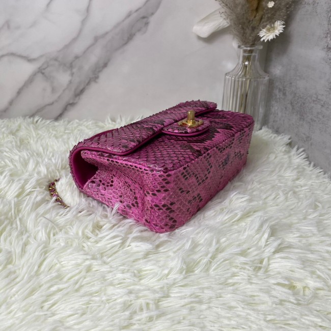 Chanel Snake skin mini flap bag with top handle AS2431 Fuchsia