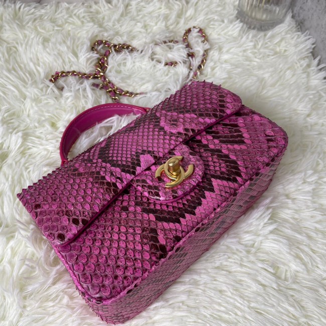 Chanel Snake skin mini flap bag with top handle AS2431 Fuchsia