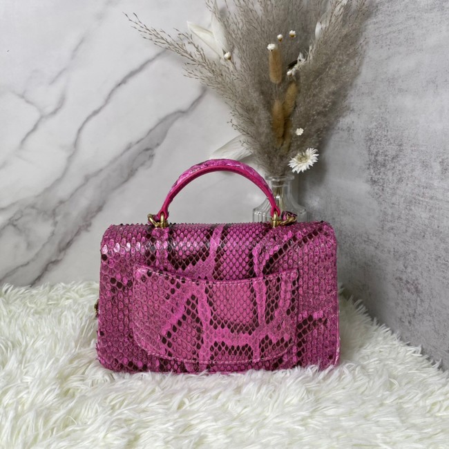 Chanel Snake skin mini flap bag with top handle AS2431 Fuchsia