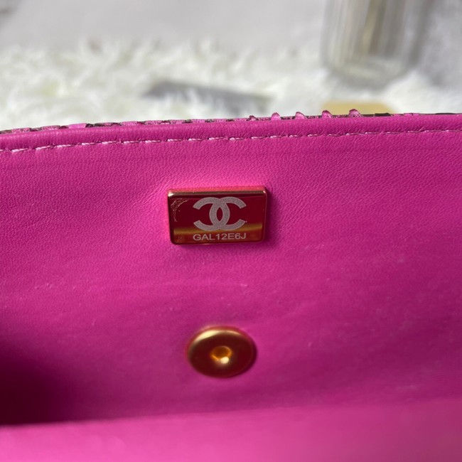 Chanel Snake skin mini flap bag with top handle AS2431 Fuchsia