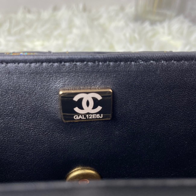 Chanel Snake skin mini flap bag with top handle AS2431 black