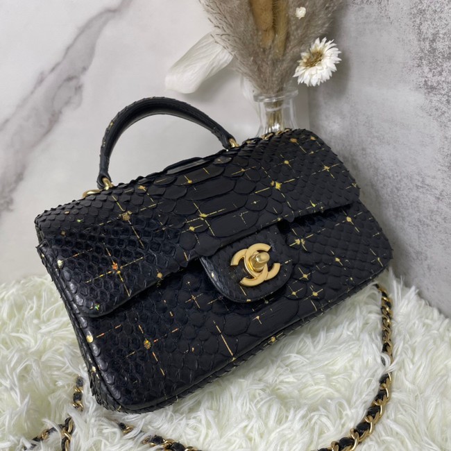 Chanel Snake skin mini flap bag with top handle AS2431 black