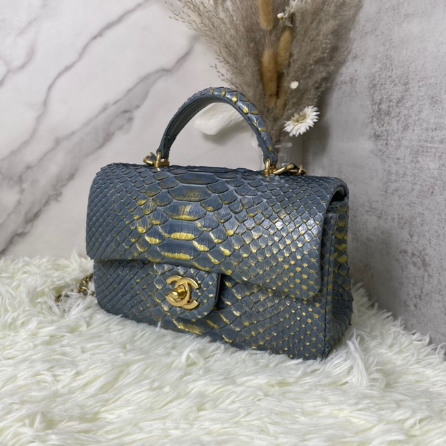 Chanel Snake skin mini flap bag with top handle AS2431 dark gray