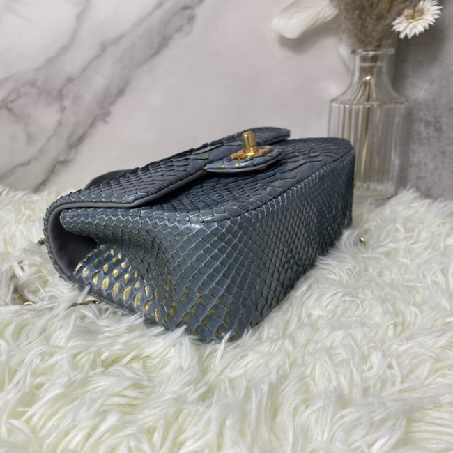 Chanel Snake skin mini flap bag with top handle AS2431 dark gray