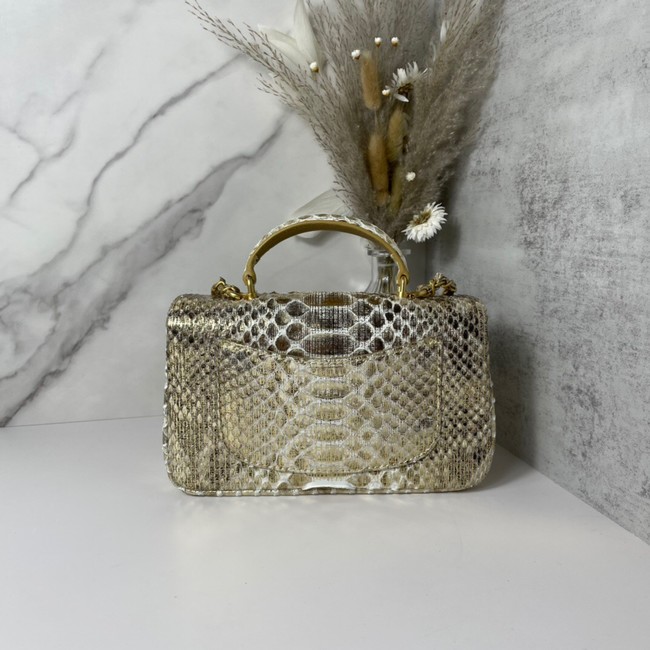 Chanel Snake skin mini flap bag with top handle AS2431 gold