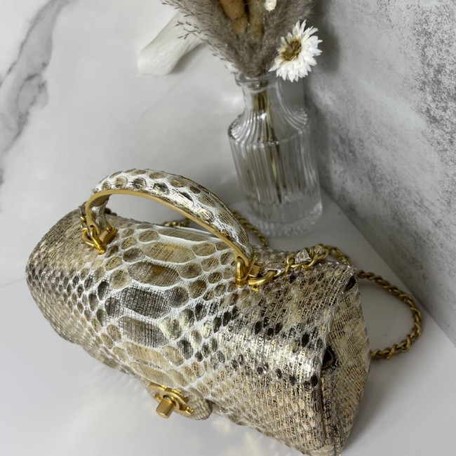 Chanel Snake skin mini flap bag with top handle AS2431 gold