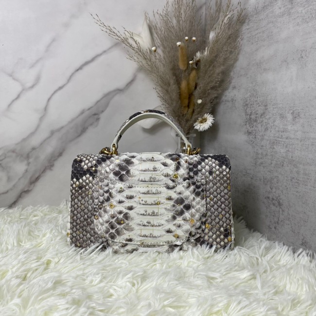 Chanel Snake skin mini flap bag with top handle AS2431 gray