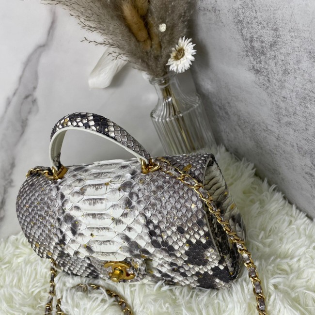 Chanel Snake skin mini flap bag with top handle AS2431 gray