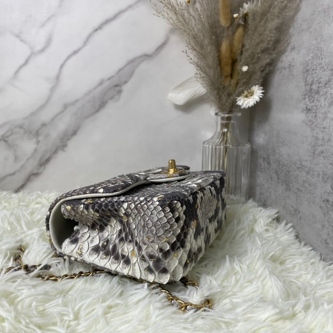 Chanel Snake skin mini flap bag with top handle AS2431 gray