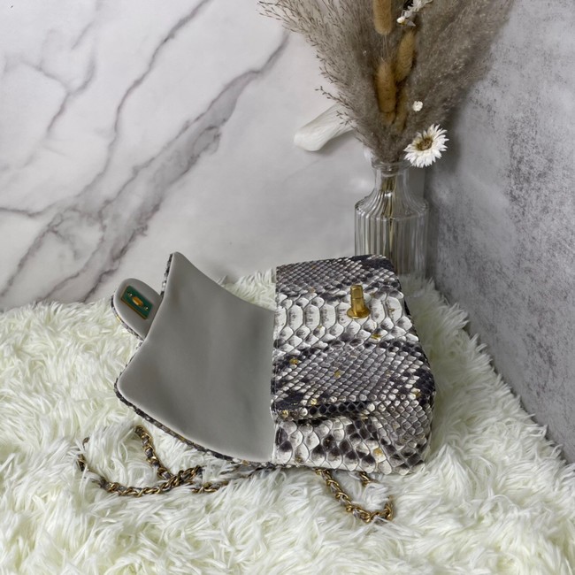 Chanel Snake skin mini flap bag with top handle AS2431 gray