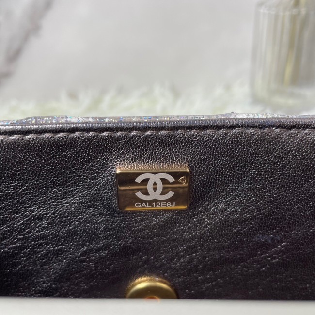 Chanel Snake skin mini flap bag with top handle AS2431 silver