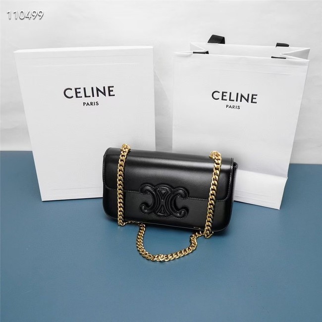 Celine CHAIN SHOULDER BAG TRIOMPHE IN SHINY CALFSKIN 199243 BLACK