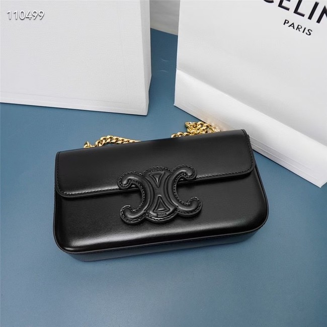 Celine CHAIN SHOULDER BAG TRIOMPHE IN SHINY CALFSKIN 199243 BLACK