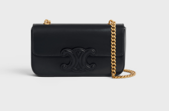 Celine CHAIN SHOULDER BAG TRIOMPHE IN SHINY CALFSKIN 199243 BLACK