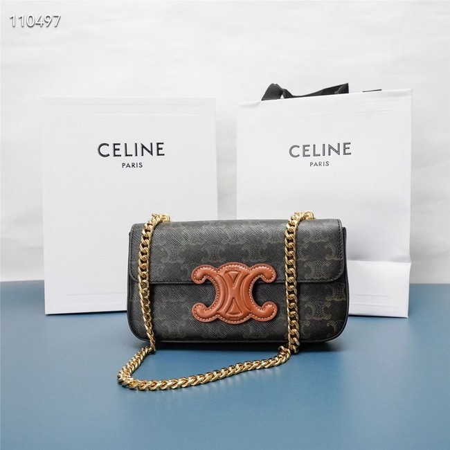 Celine CHAIN SHOULDER BAG TRIOMPHE IN TRIOMPHE CANVAS AND CALFKSIN 199243 BROWN