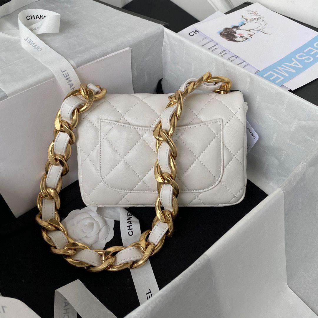Chanel 2022SS Small Flap Bag Lambskin & Gold-Tone Metal AS3214 White