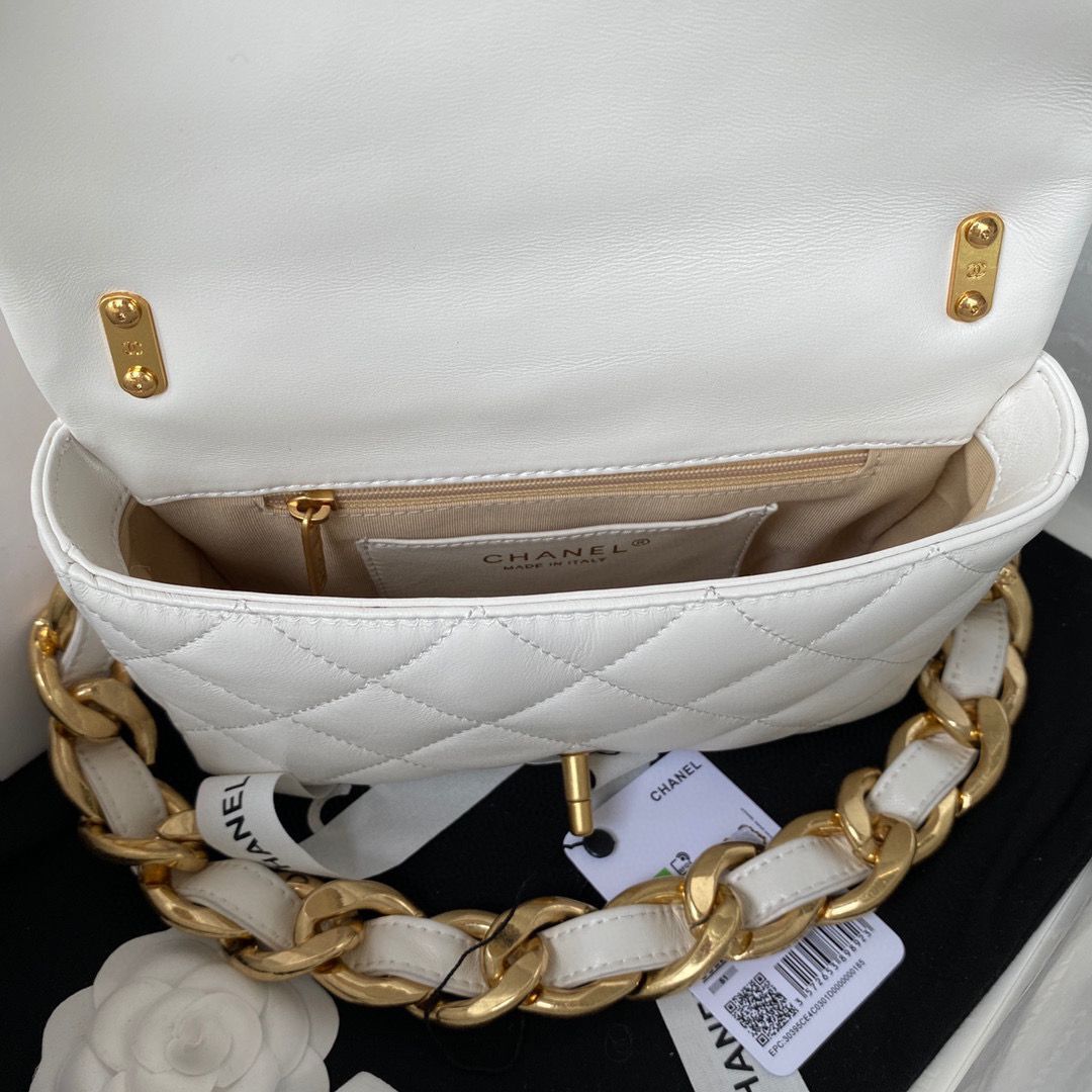 Chanel 2022SS Small Flap Bag Lambskin & Gold-Tone Metal AS3214 White