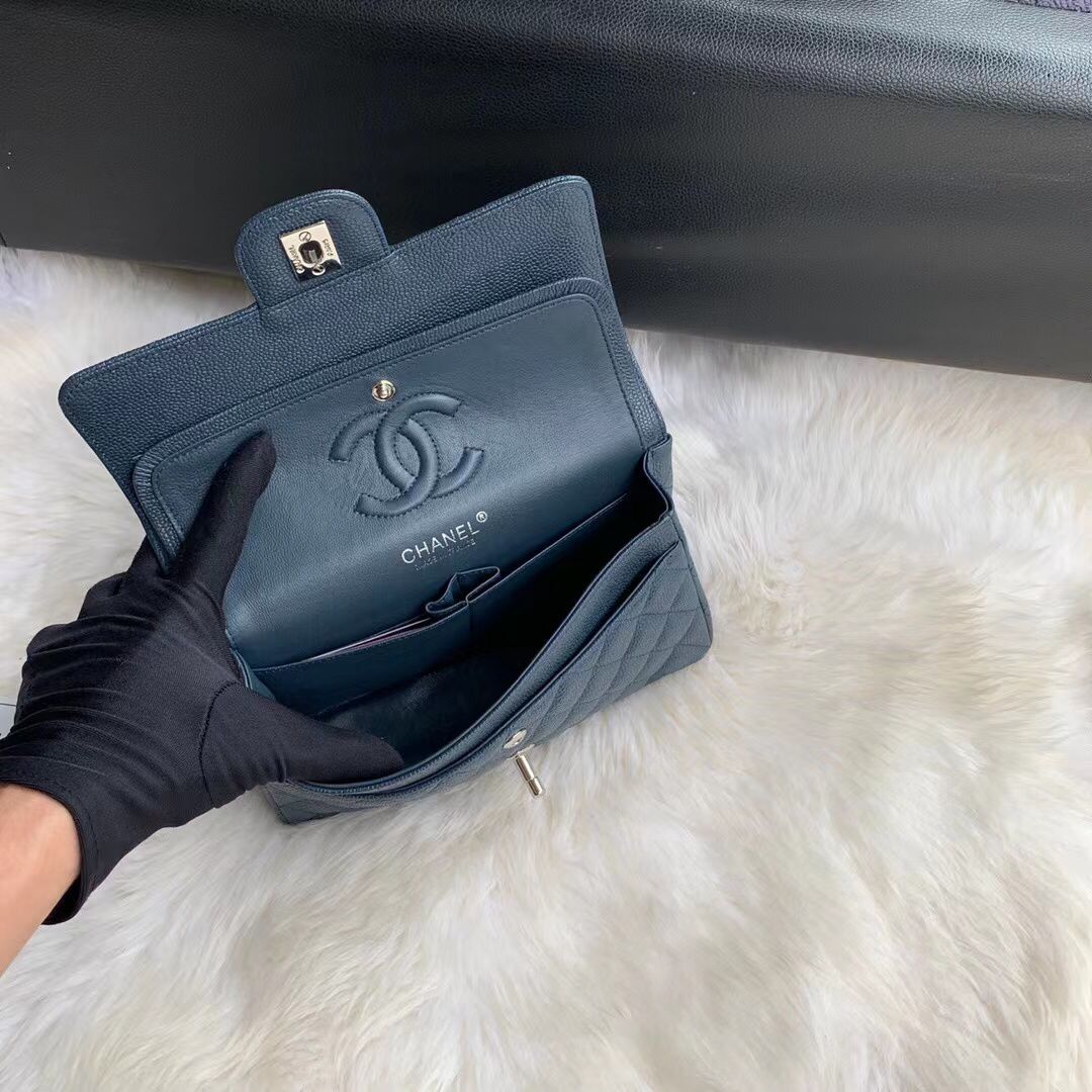 Chanel Flap Shoulder Bag Grained Caviar Leather A01113 Dark Blue