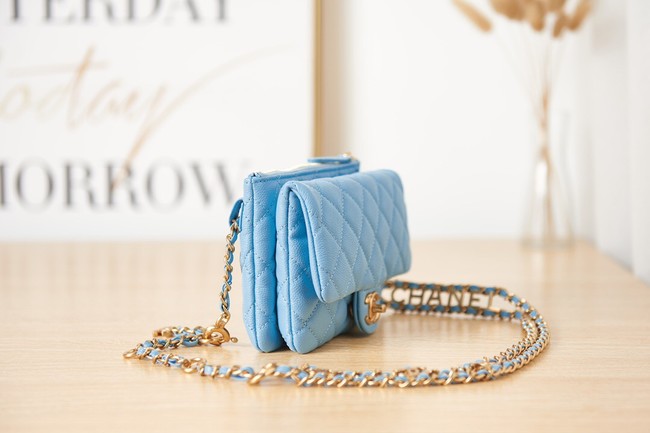 Chanel Grained Calfskin Shoulder Bag AS3225 light blue