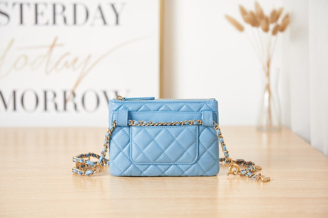 Chanel Grained Calfskin Shoulder Bag AS3225 light blue