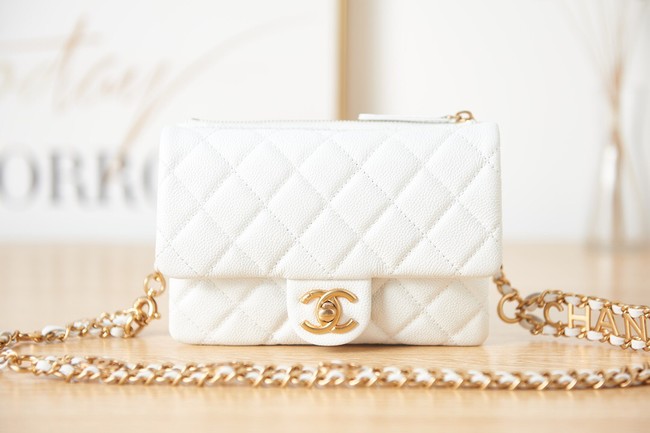 Chanel Grained Calfskin Shoulder Bag AS3225 white