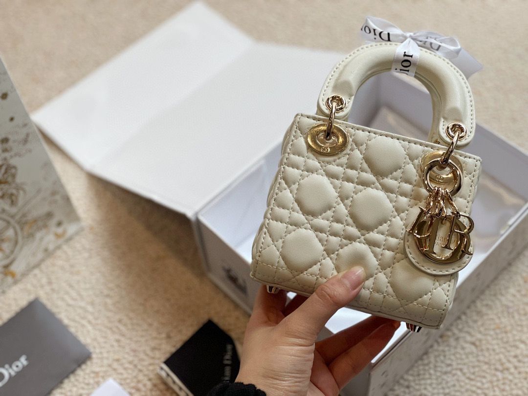 MICRO DIORAMOUR LADY DIOR BAG S08568 White & Gold-Tone Metal