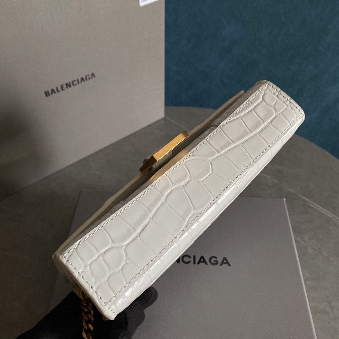 Balenciaga HOURGLASS Wallet With Chain Crocodile Embossed 656050 White