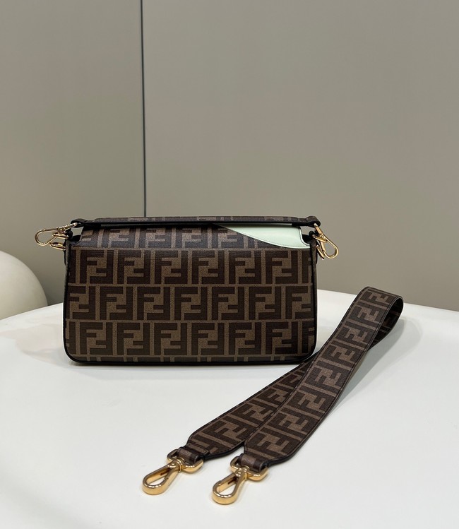 Fendi FF glazed fabric bag with inlay Baguette 8BR600A brown&yellow