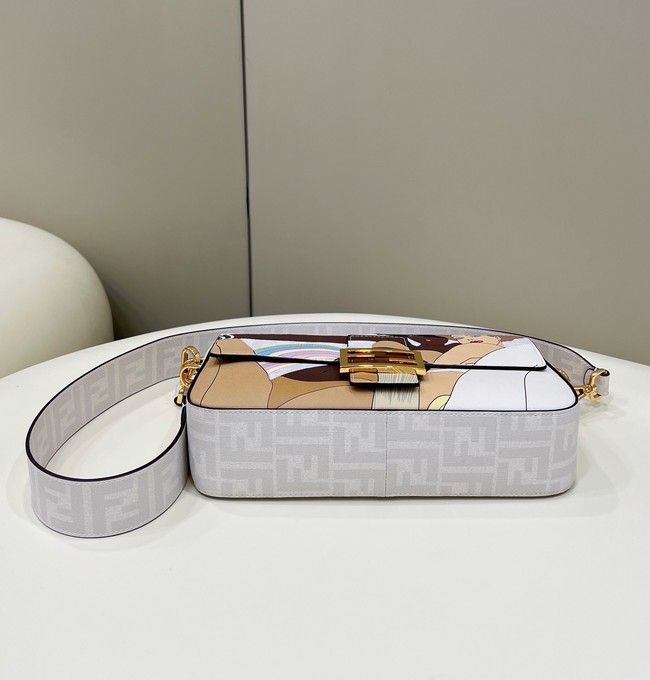 Fendi FF glazed fabric bag with inlay Baguette 8BR600A white