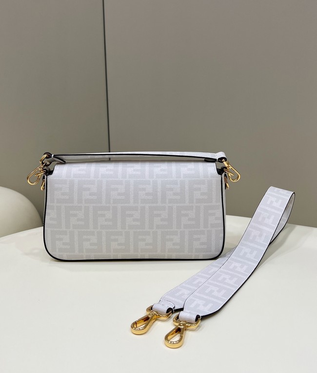 Fendi FF glazed fabric bag with inlay Baguette 8BR600A white