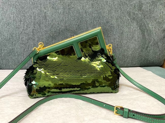 Fendi First Small sequinned bag 8BP129 green