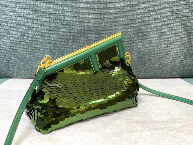 Fendi First Small sequinned bag 8BP129 green