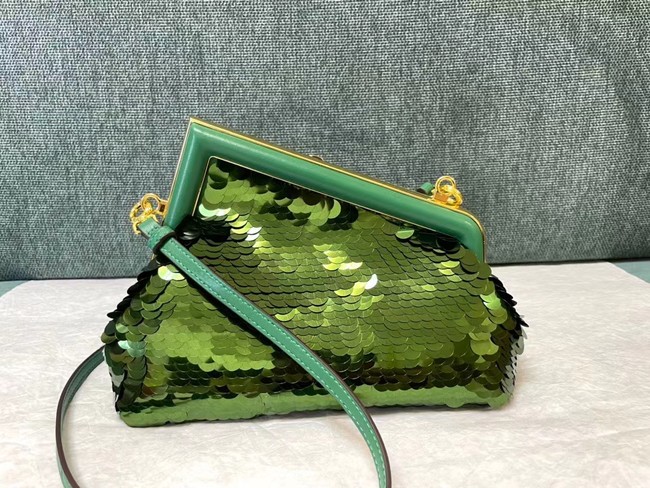 Fendi First Small sequinned bag 8BP129 green