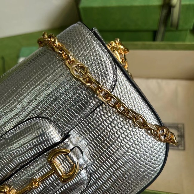 Gucci Horsebit 1955 lizard mini bag 675801 Silver
