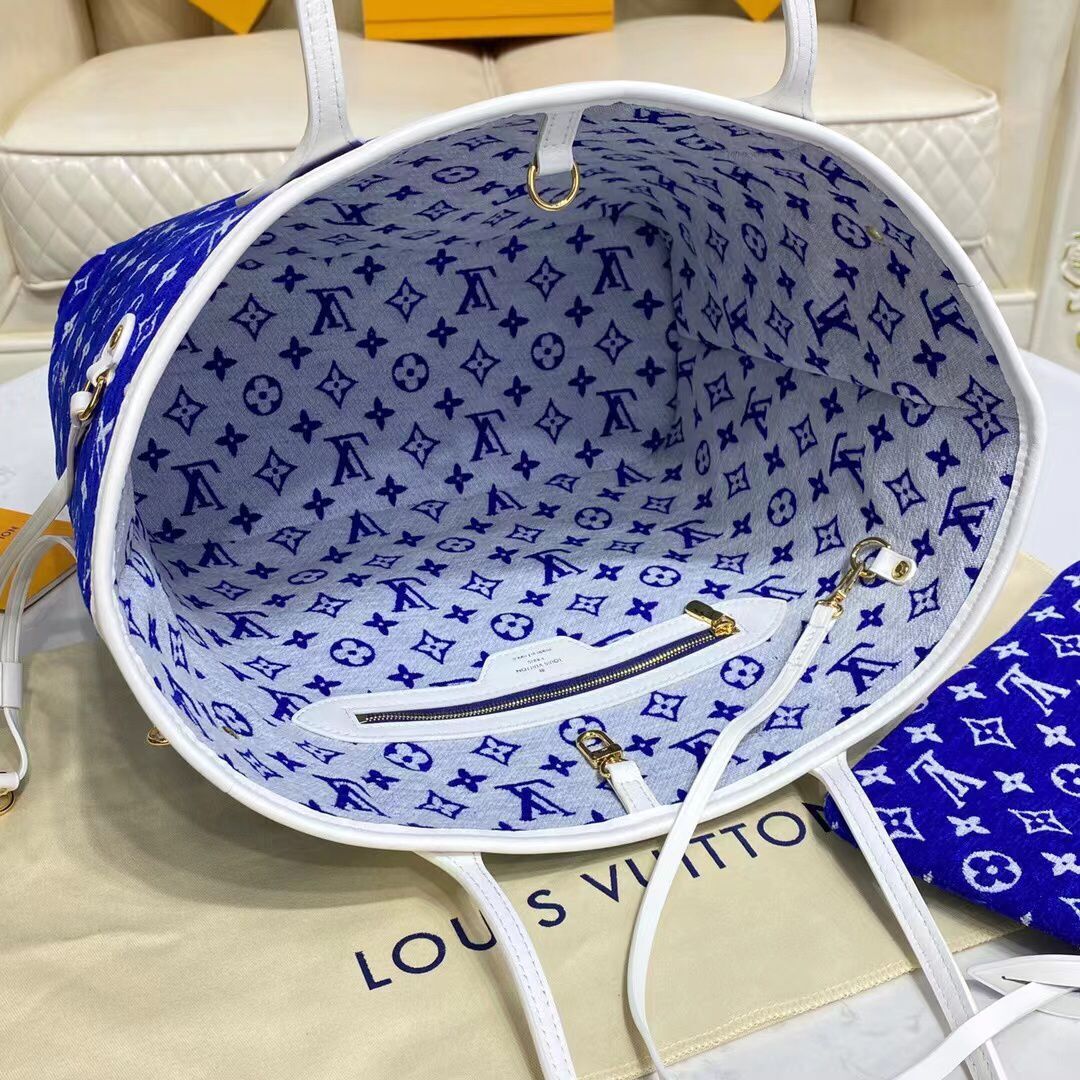 Louis Vuitton Original Leather Monogram Canvas Neverfull MM M46220 Blue